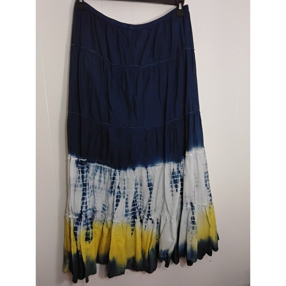 Style & Co 100% Cotton Maxi Tie dyed Layered Skirt Blue Size L